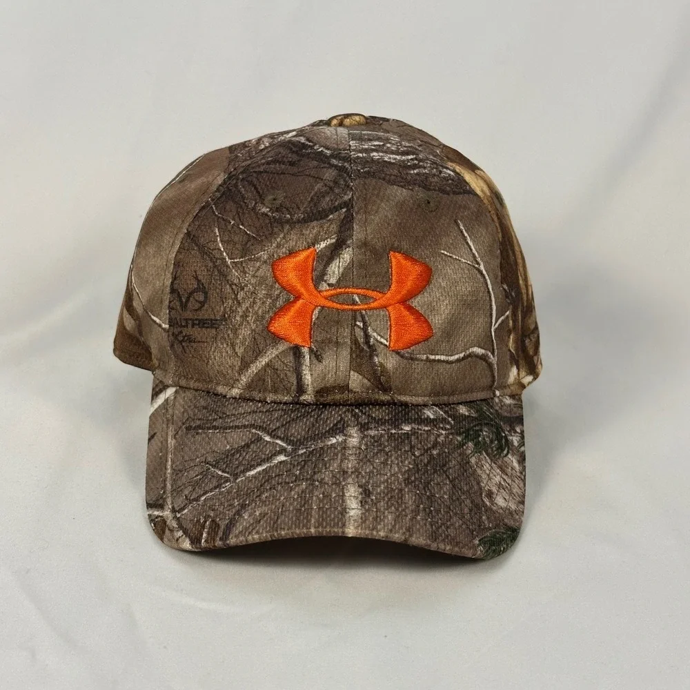 Under Armour Youth Realtree Camo Snapback Hat Orange Logo OSFA Kids Hunting Cap